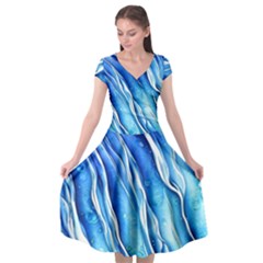 Nature Ocean Waves Cap Sleeve Wrap Front Dress by GardenOfOphir