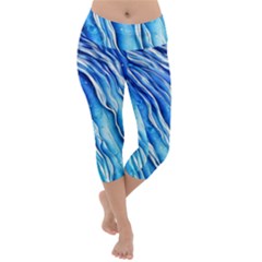 Nature Ocean Waves Lightweight Velour Capri Yoga Leggings by GardenOfOphir