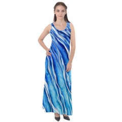 Nature Ocean Waves Sleeveless Velour Maxi Dress by GardenOfOphir