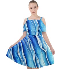 Nature Ocean Waves Cut Out Shoulders Chiffon Dress by GardenOfOphir