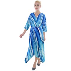 Nature Ocean Waves Quarter Sleeve Wrap Front Maxi Dress by GardenOfOphir