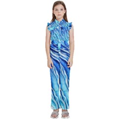 Nature Ocean Waves Kids  Sleeveless Ruffle Edge Band Collar Chiffon One Piece