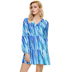 Nature Ocean Waves Tiered Long Sleeve Mini Dress by GardenOfOphir