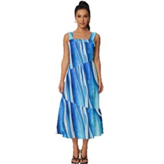 Nature Ocean Waves Square Neckline Tiered Midi Dress by GardenOfOphir