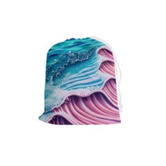 Pink Wave Crashing On The Shore Drawstring Pouch (medium) by GardenOfOphir