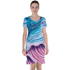 Pink Wave Crashing On The Shore Short Sleeve Nightdress by GardenOfOphir