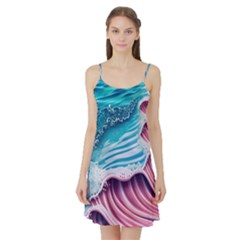 Pink Wave Crashing On The Shore Satin Night Slip by GardenOfOphir