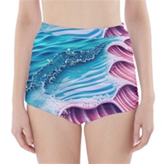 Pink Wave Crashing On The Shore High-waisted Bikini Bottoms by GardenOfOphir