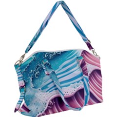 Pink Wave Crashing On The Shore Canvas Crossbody Bag by GardenOfOphir