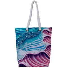 Pink Wave Crashing On The Shore Full Print Rope Handle Tote (small) by GardenOfOphir