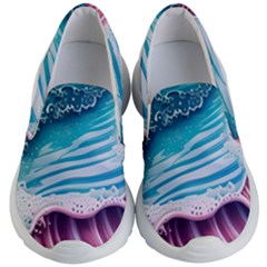 Pink Wave Crashing On The Shore Kids Lightweight Slip Ons by GardenOfOphir