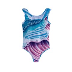 Pink Wave Crashing On The Shore Kids  Frill Swimsuit by GardenOfOphir