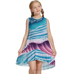 Pink Wave Crashing On The Shore Kids  Frill Swing Dress by GardenOfOphir