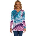 Pink Wave Crashing On The Shore Long Sleeve Drawstring Hooded Top View1