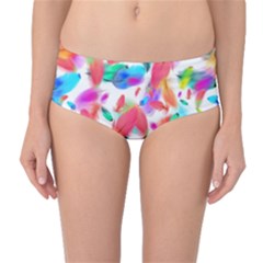 Feathers Pattern Background Colorful Plumage Mid-waist Bikini Bottoms by Ravend