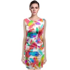 Feathers Pattern Background Colorful Plumage Classic Sleeveless Midi Dress by Ravend