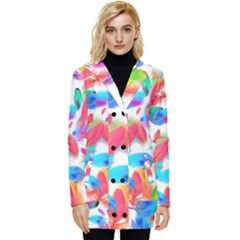 Feathers Pattern Background Colorful Plumage Button Up Hooded Coat  by Ravend