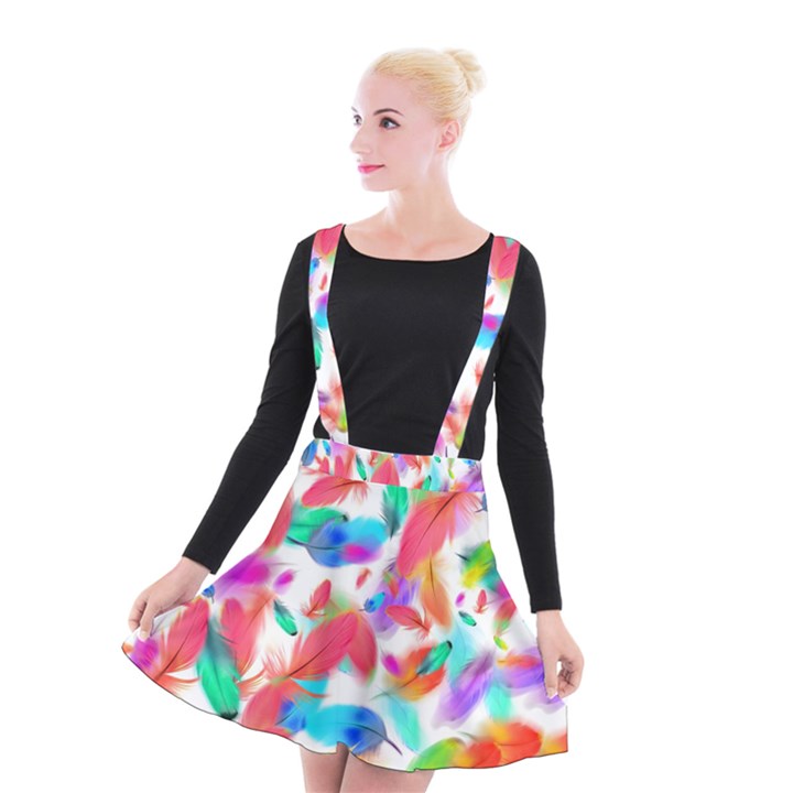 Feathers Pattern Background Colorful Plumage Suspender Skater Skirt