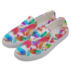 Feathers Pattern Background Colorful Plumage Men s Canvas Slip Ons by Ravend