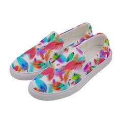 Feathers Pattern Background Colorful Plumage Women s Canvas Slip Ons by Ravend