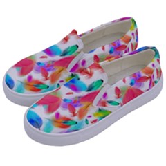 Feathers Pattern Background Colorful Plumage Kids  Canvas Slip Ons by Ravend