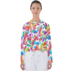 Feathers Pattern Background Colorful Plumage Women s Slouchy Sweat