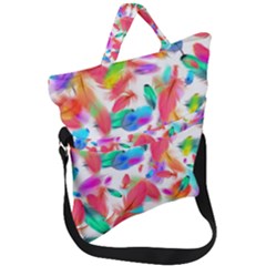 Feathers Pattern Background Colorful Plumage Fold Over Handle Tote Bag by Ravend