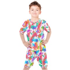 Feathers Pattern Background Colorful Plumage Kids  Tee And Shorts Set by Ravend