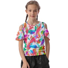 Feathers Pattern Background Colorful Plumage Kids  Butterfly Cutout Tee by Ravend