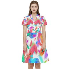 Feathers Pattern Background Colorful Plumage Short Sleeve Waist Detail Dress by Ravend