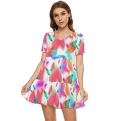 Feathers Pattern Background Colorful Plumage Tiered Short Sleeve Babydoll Dress by Ravend