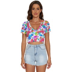 Feathers Pattern Background Colorful Plumage V-neck Crop Top