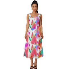 Feathers Pattern Background Colorful Plumage Square Neckline Tiered Midi Dress