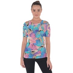 Painting Watercolor Abstract Design Artistic Ink Shoulder Cut Out Short Sleeve Top by Ravend