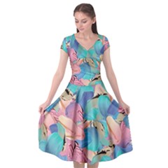 Painting Watercolor Abstract Design Artistic Ink Cap Sleeve Wrap Front Dress by Ravend