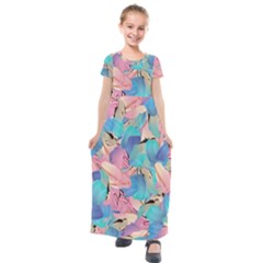 Painting Watercolor Abstract Design Artistic Ink Kids  Short Sleeve Maxi Dress by Ravend