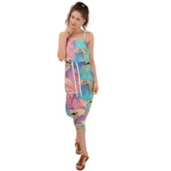 Painting Watercolor Abstract Design Artistic Ink Waist Tie Cover Up Chiffon Dress by Ravend