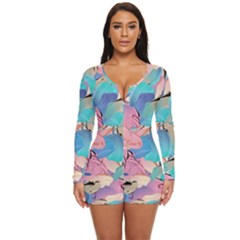 Painting Watercolor Abstract Design Artistic Ink Long Sleeve Boyleg Swimsuit by Ravend