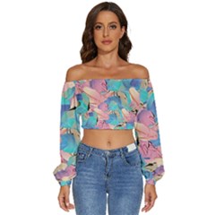 Painting Watercolor Abstract Design Artistic Ink Long Sleeve Crinkled Weave Crop Top