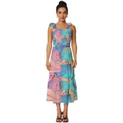 Painting Watercolor Abstract Design Artistic Ink Tie-strap Tiered Midi Chiffon Dress