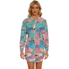 Painting Watercolor Abstract Design Artistic Ink Womens Long Sleeve Shirt Dress