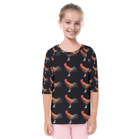 Background Pattern Chicken Fowl Cockerel Livestock Kids  Quarter Sleeve Raglan Tee by Ravend