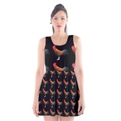 Background Pattern Chicken Fowl Cockerel Livestock Scoop Neck Skater Dress by Ravend