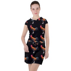 Background Pattern Chicken Fowl Cockerel Livestock Drawstring Hooded Dress by Ravend