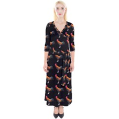 Background Pattern Chicken Fowl Cockerel Livestock Quarter Sleeve Wrap Maxi Dress by Ravend