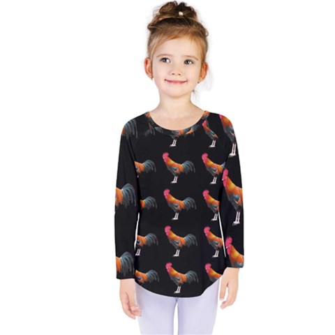 Background Pattern Chicken Fowl Cockerel Livestock Kids  Long Sleeve Tee by Ravend