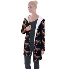 Background Pattern Chicken Fowl Cockerel Livestock Longline Hooded Cardigan by Ravend