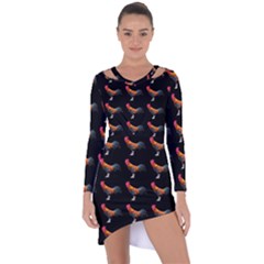 Background Pattern Chicken Fowl Cockerel Livestock Asymmetric Cut-out Shift Dress by Ravend