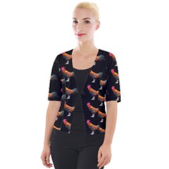 Background Pattern Chicken Fowl Cockerel Livestock Cropped Button Cardigan by Ravend