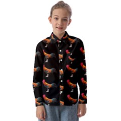 Background Pattern Chicken Fowl Cockerel Livestock Kids  Long Sleeve Shirt by Ravend